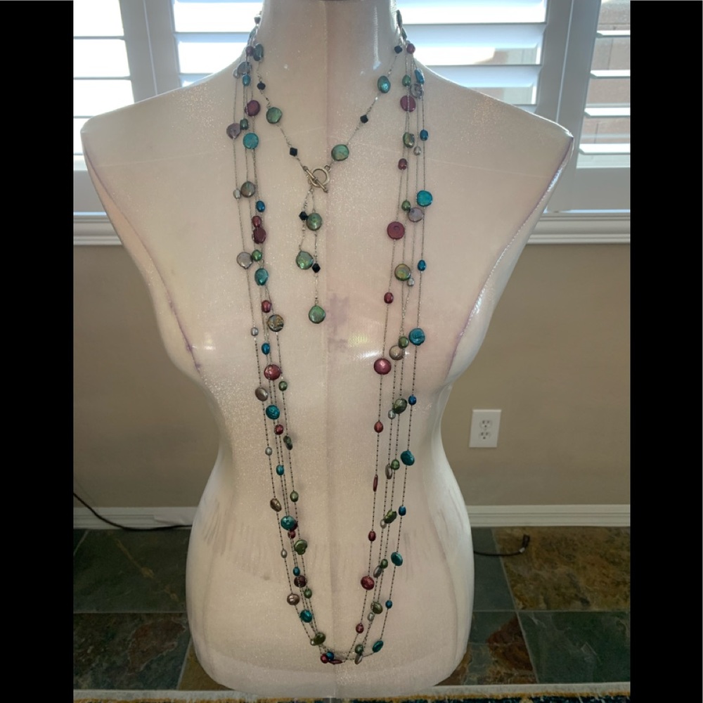 Colored fresh water and sterling necklaces.